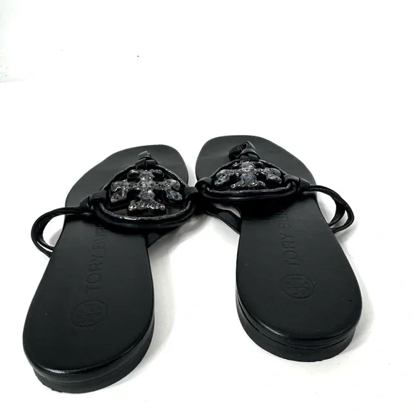 Tory Burch Miller Sandals Jeweled Embellished Black - Picture 4 of 9